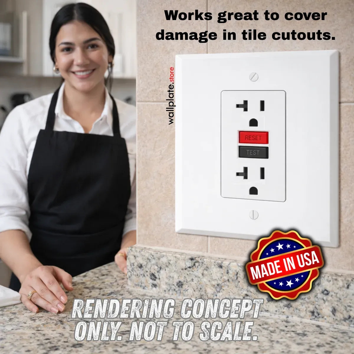 2‑Gang Oversized Decora®‑Style Wall Plate – Centered GFCI Rocker Opening – White Metal (Made in USA)