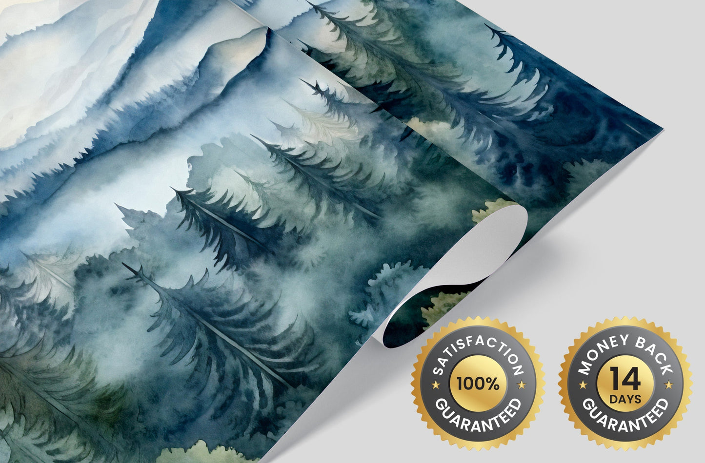 Watercolor Foggy Pine Tree Forest Mural