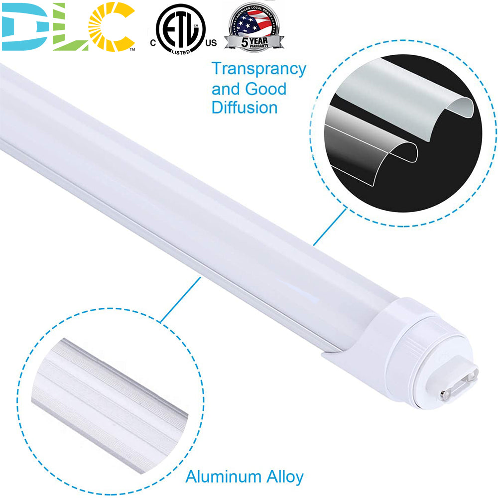 R17d/HO 8 FT Led Bulb Tube Light 40W 4000K 5000K 6000K Replacement 100W T8 T12 Fluorescent Lamp Shop Lights ETL DLC 25 Pack