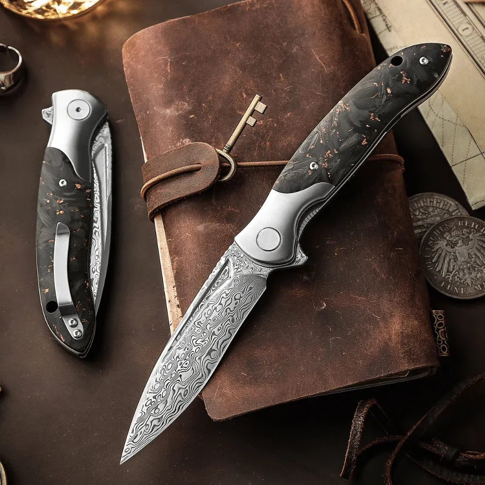 Raven VG10 Ultralight Folding Pocket Knife with Titanium & Carbon Fiber Handle