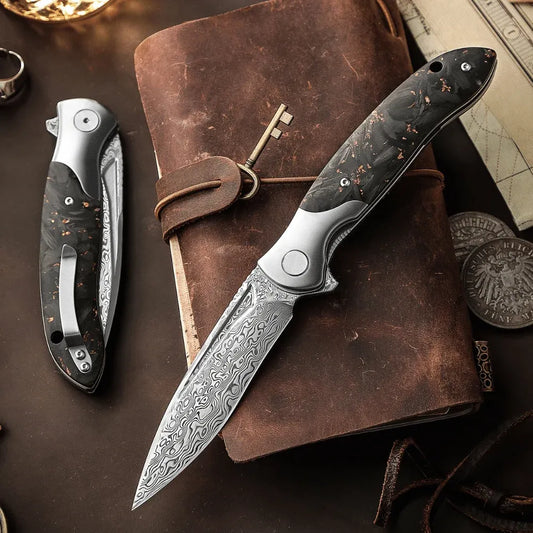 Raven VG10 Ultralight Folding Pocket Knife with Titanium & Carbon Fiber Handle