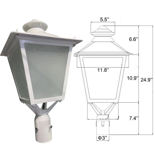 Outdoor Post Lantern Light 60W 5000K 7800LM IP65 Waterproof Outdoor LED Post Top Pathway Pole Lights for Yard Garden Lightinhg Fixture ETL DLC Listed