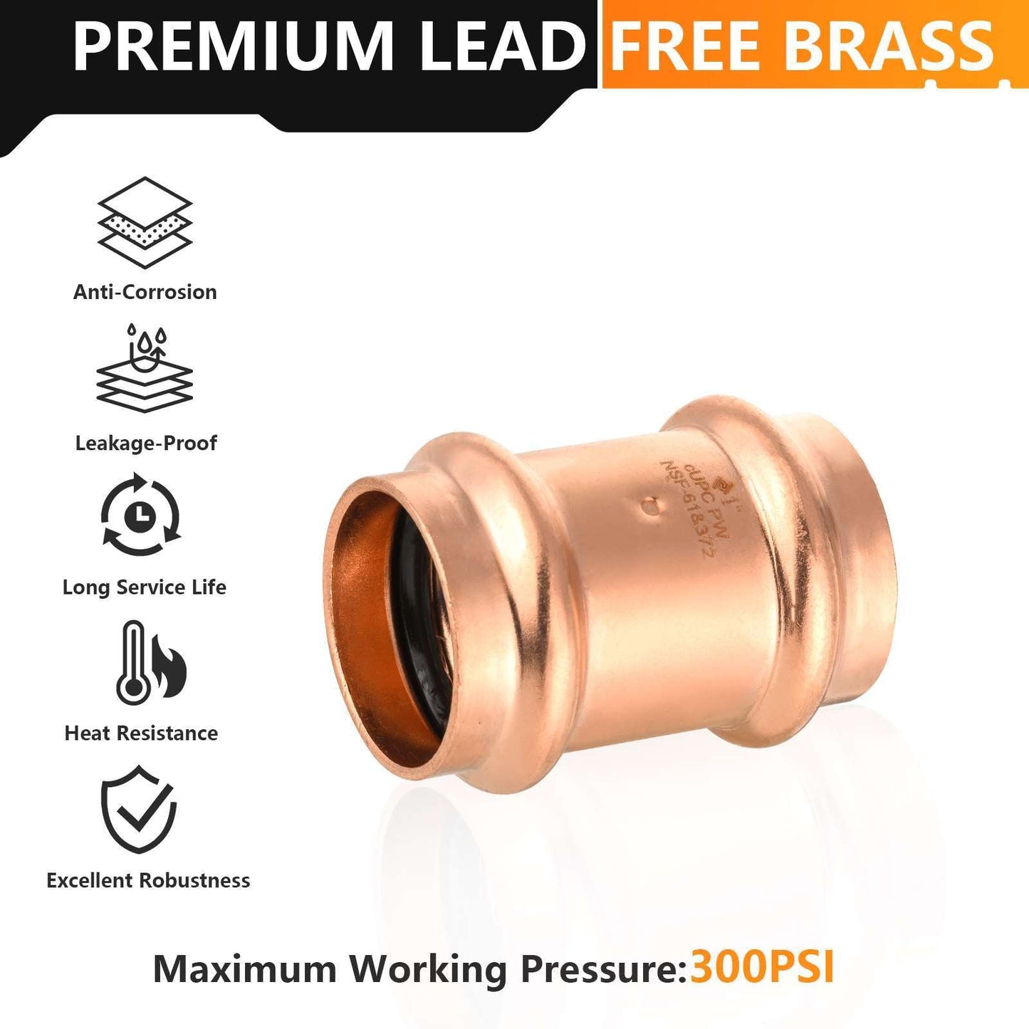 1" Press Copper Coupling w/Stop (Lead Free)