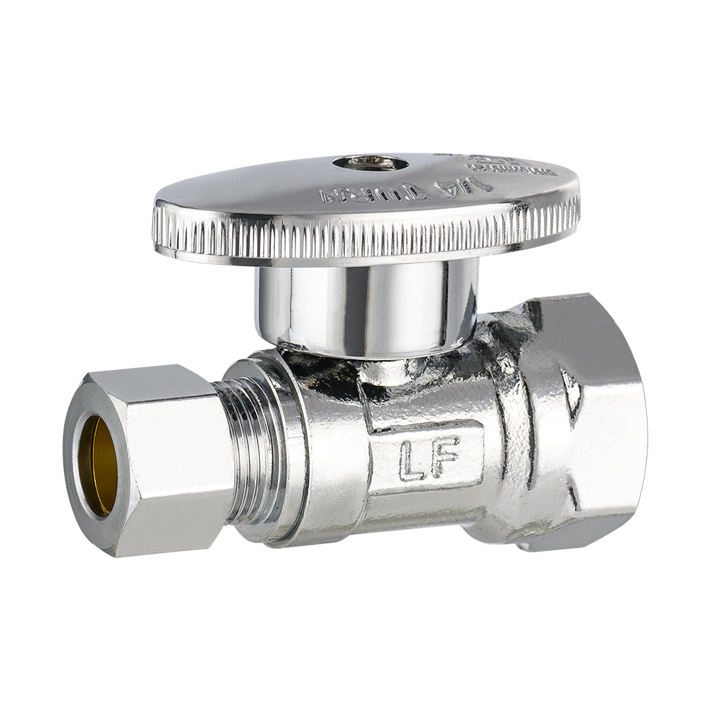 1/2" FIP x 3/8" OD Compr. Straight Stop Valve, 1/4 Turn (Lead Free)