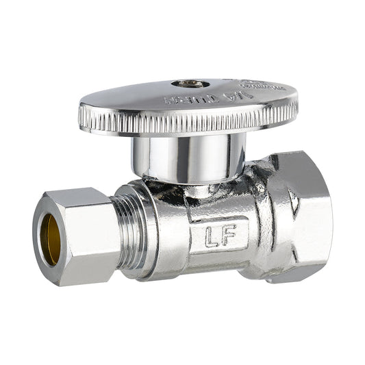1/2" FIP x 3/8" OD Compr. Straight Stop Valve, 1/4 Turn (Lead Free)