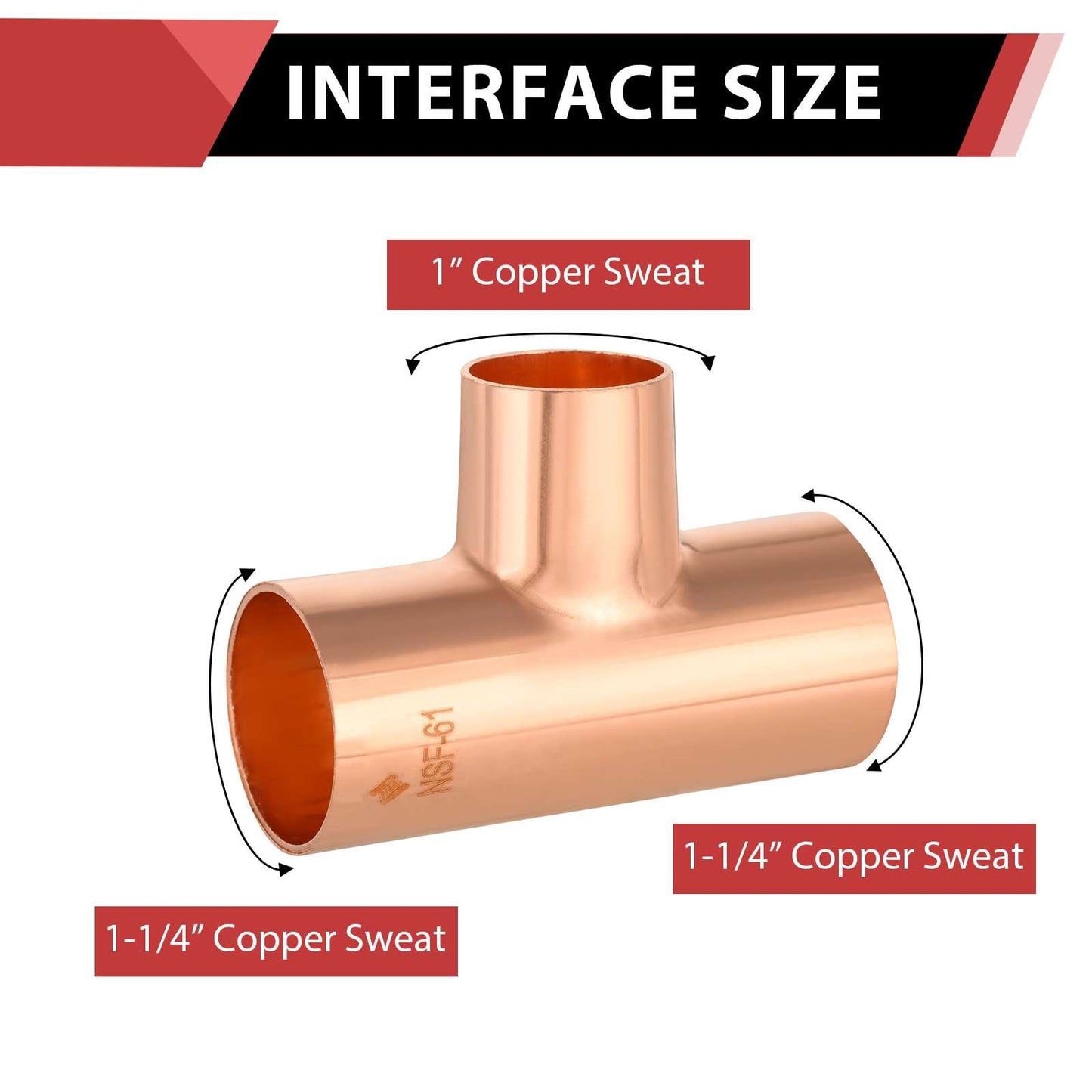 1-1/4" X 1-1/4" X 1" Copper Reducing Tee