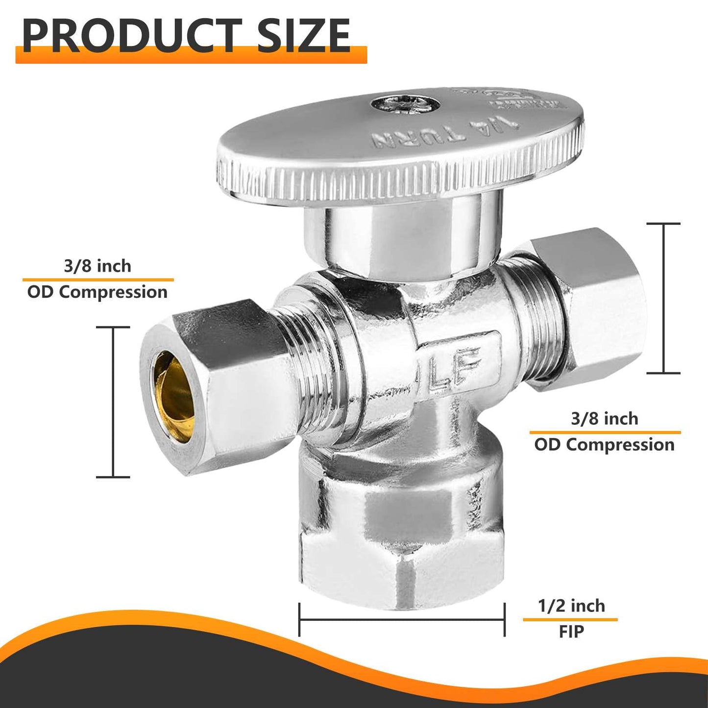 1/2" FIP x 3/8" OD Compr. x 3/8" OD Compr. Dual Angle Stop Valve, 1/4 Turn (Lead Free)