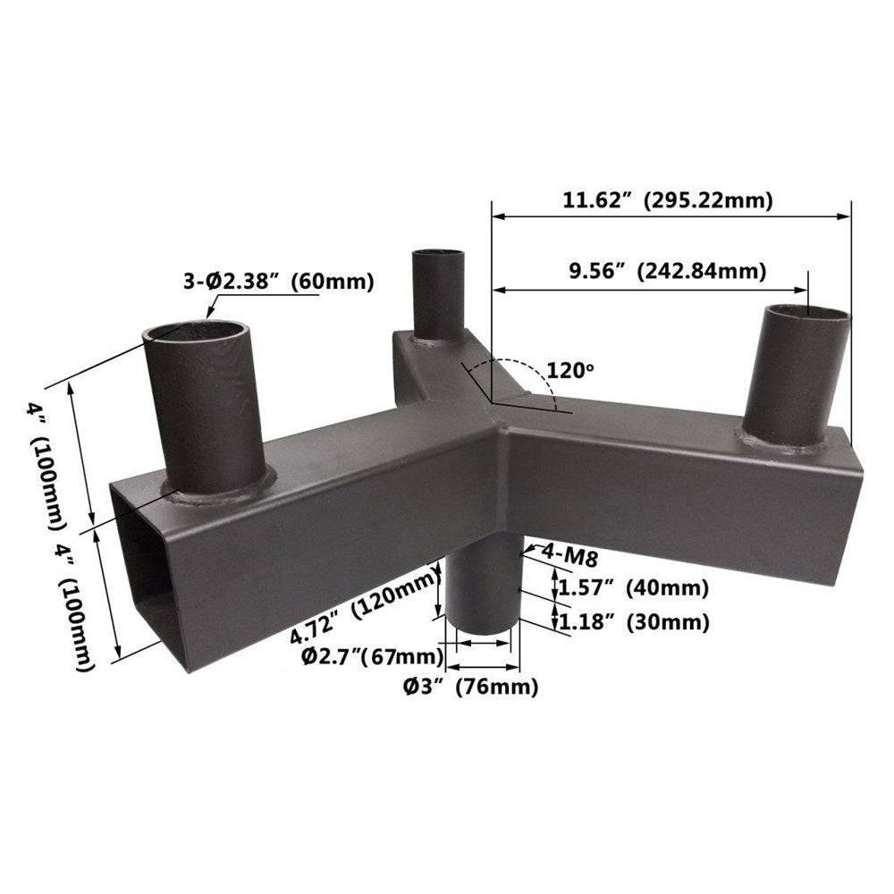 Low Profile 120 Degree Triple Bullhorn with 3 Arms,Top Tenons Fits 2-3/8" Slip Fit Mount LED Shoebox Parking Light,Pole Mounting Bracket Accessories