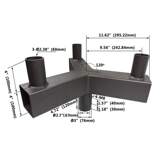 Low Profile 120 Degree Triple Bullhorn with 3 Arms,Top Tenons Fits 2-3/8" Slip Fit Mount LED Shoebox Parking Light,Pole Mounting Bracket Accessories