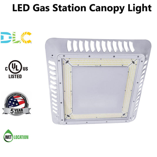 LED Canopy Gas Station Light 150W 200W Daylight 5000K, 1-10V Dimmable Outdoor Waterproof High Bay Garage Subway Light Fixture 120-277V UL DLC Listed