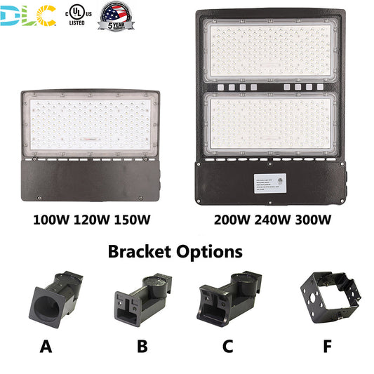 LED Parking Lot Lights 100W 120W 150W 200W 240W 300W 3000K 4000K 5000K Color Adjustable, IP65 Waterproof Outdoor Area Light for Street UL DLC Listed