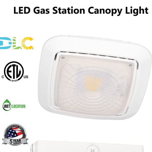 LED Canopy Lights Outdoor 30W 50W 5000K 9"x9" Gas Station Light Fixture White 120V-277V, Waterproof Ceiling Garage Lights UL DLC Listed