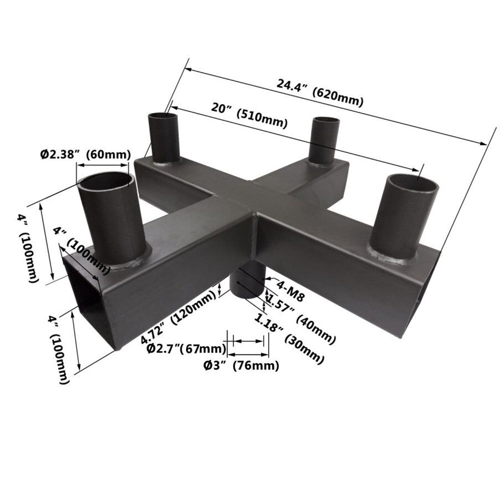 90 Degree Quad Bullhorn Tenon for 4 Lighting Fixture with 2-3/8" Slip Fit Mount,Quad Bullhorn Mount Bracket Dark Bronze Steel for LED Area Lights