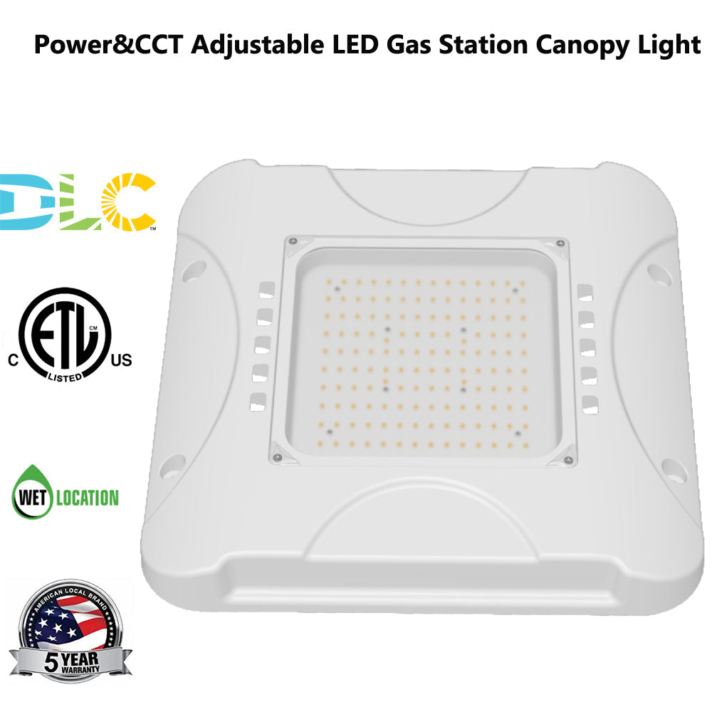 LED Canopy Ceiling Light Power Adjustable 80W 100W 120W 150W Color Tunable 3000K 4000K 5000K 1-10V Dimming Gas Station Light Fixture ETL DLC Approved
