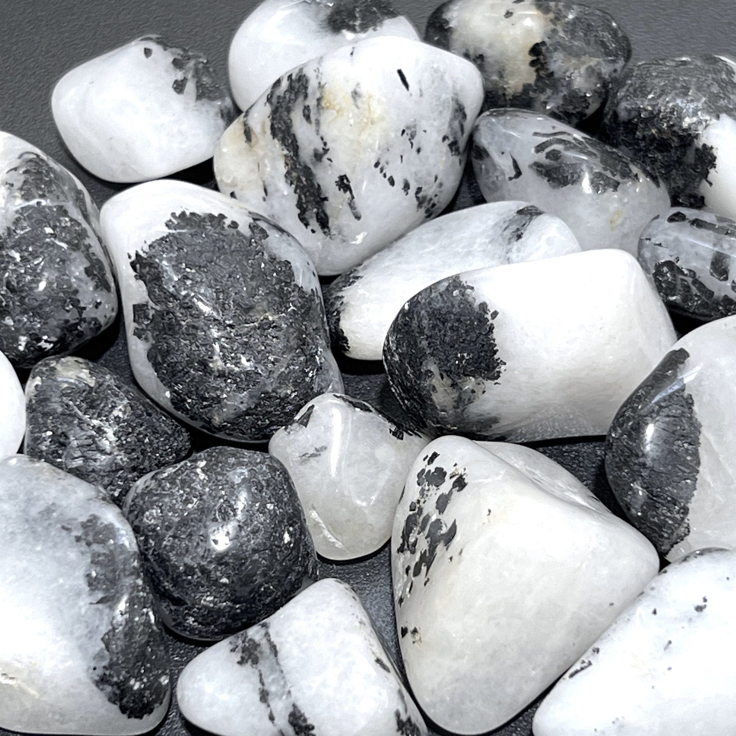 White Quartz With Tourmaline Tumbled Stones (By The Piece Or Pound) Wholesale