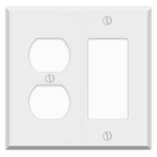 2 Gang White Metal Wallplate, Duplex Receptacle and Rocker Switch