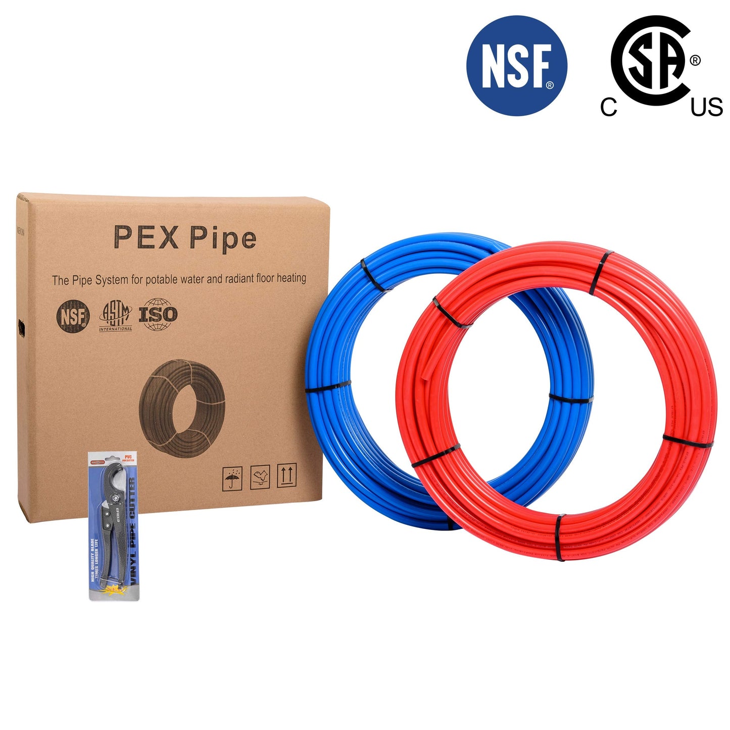1/2" 100ft, 50ft x 2, PEX-B Pipe, Red & Blue & Cutter