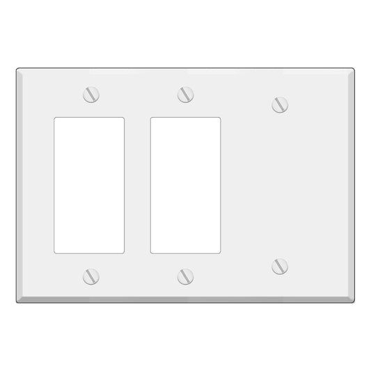 3-Gang White Painted Metal Combination Wall Plate – 2 Decora® Rocker Openings + 1 Blank (Standard Size, Made in USA)