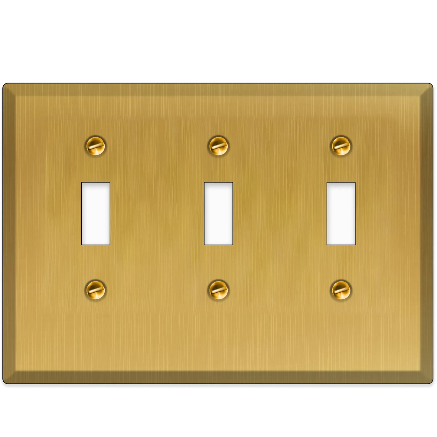 3-Gang, Standard Size, 3 Toggle Switch, Satin Finish Brass Metal Wall Plate Switch Cover -  Made in USA