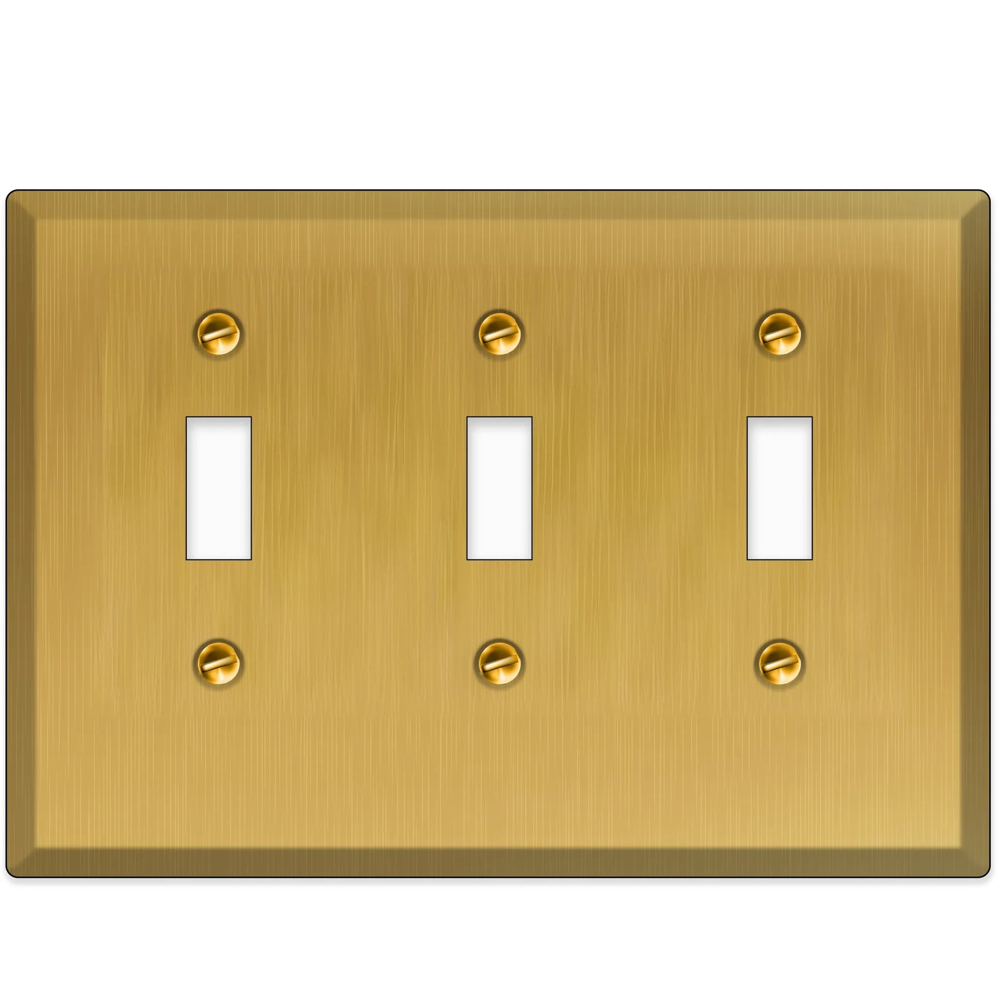 3-Gang, Standard Size, 3 Toggle Switch, Satin Finish Brass Metal Wall Plate Switch Cover -  Made in USA