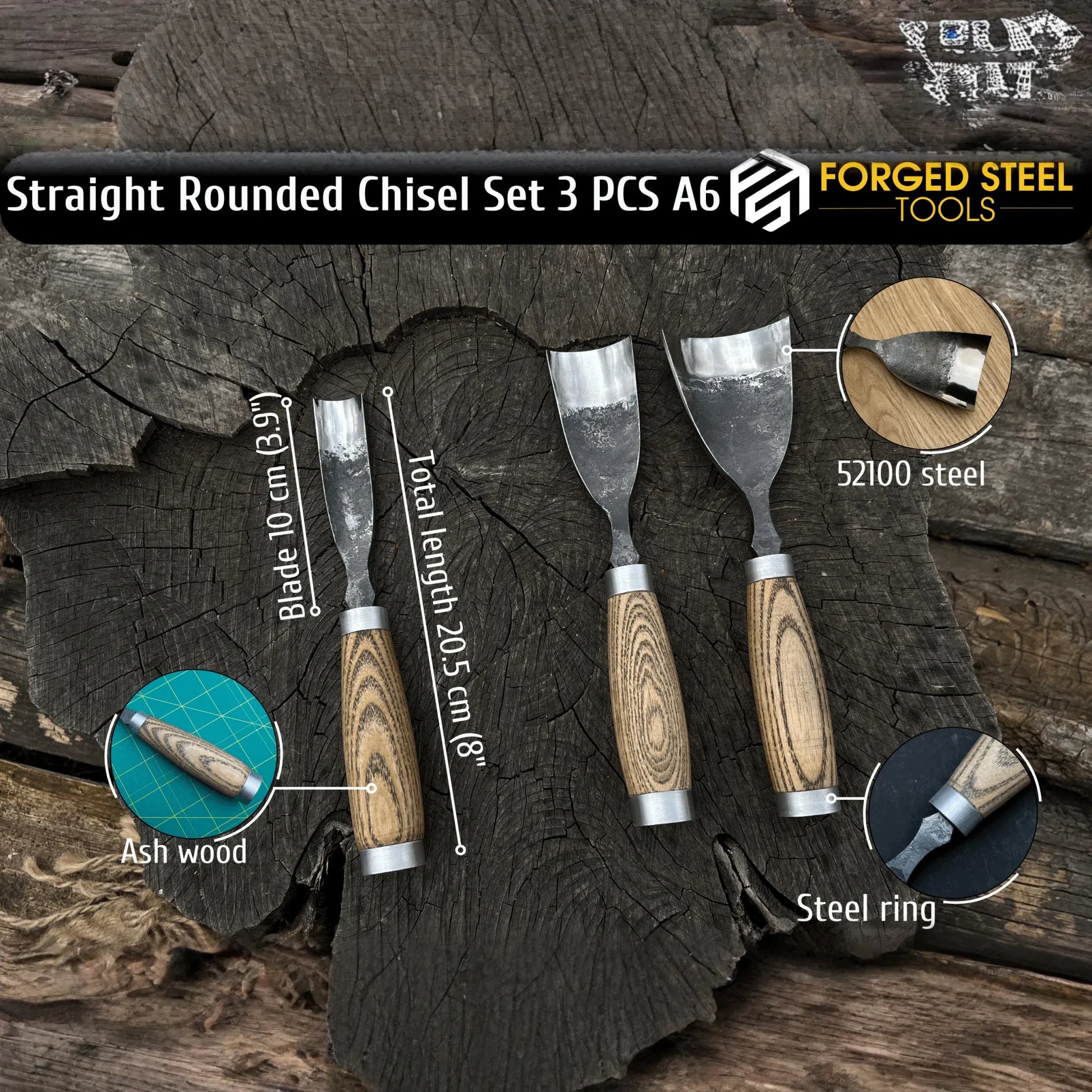 3-Piece Straight Rounded Chisel Set