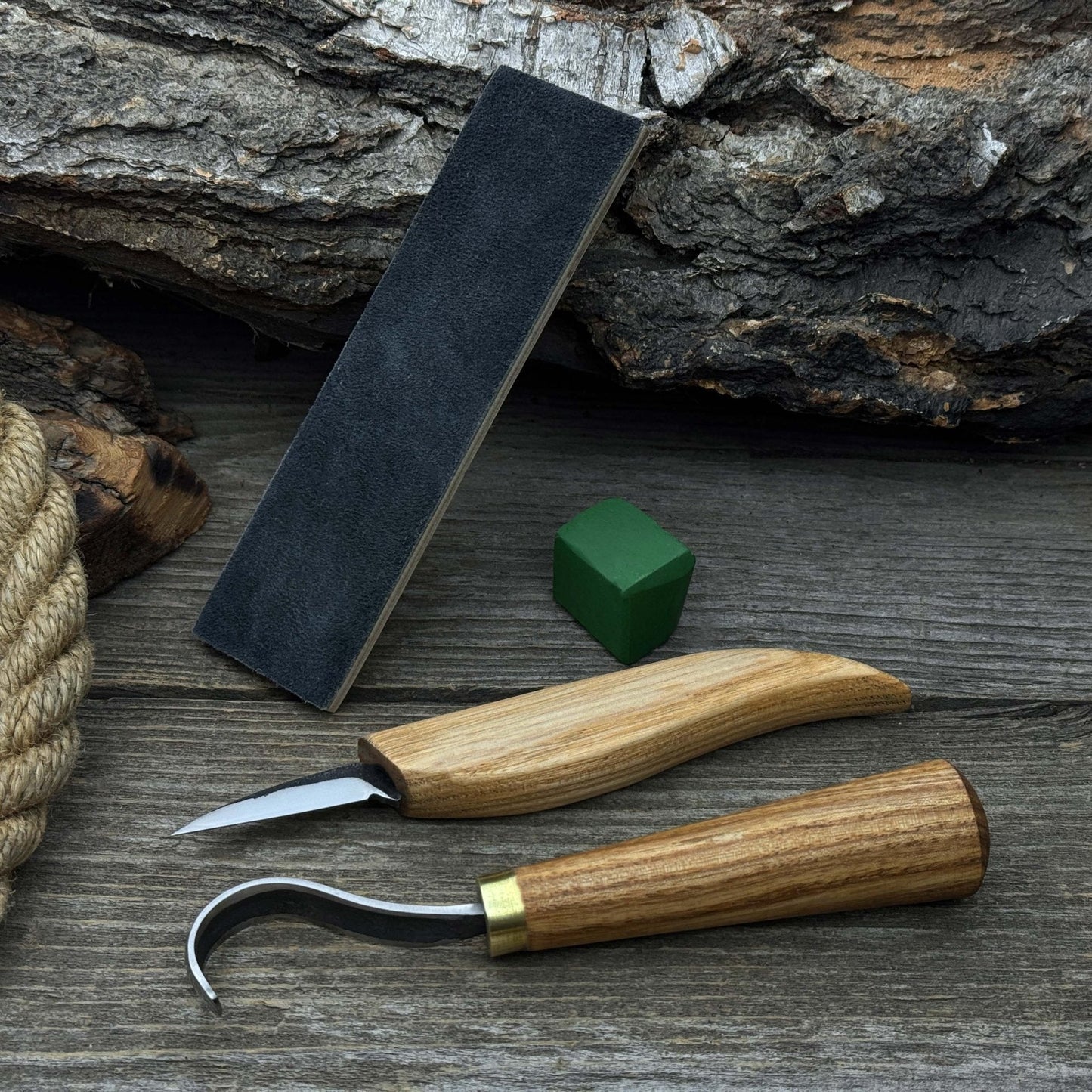 3-Piece Wood Carving Knife Set – Whittling Knife, Hook Knife & Leather Strop
