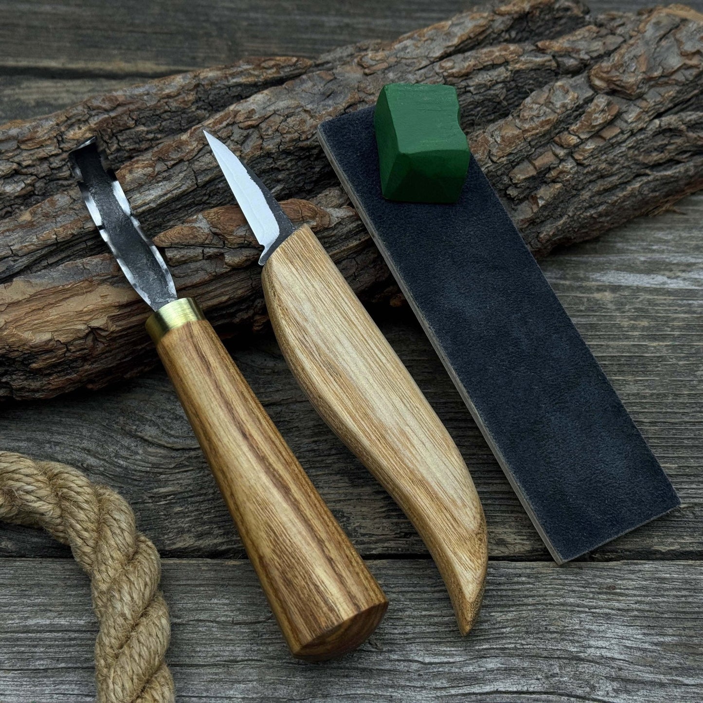 3-Piece Wood Carving Knife Set – Whittling Knife, Hook Knife & Leather Strop