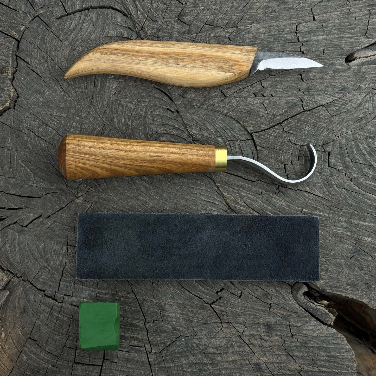 3-Piece Wood Carving Knife Set – Whittling Knife, Hook Knife & Leather Strop