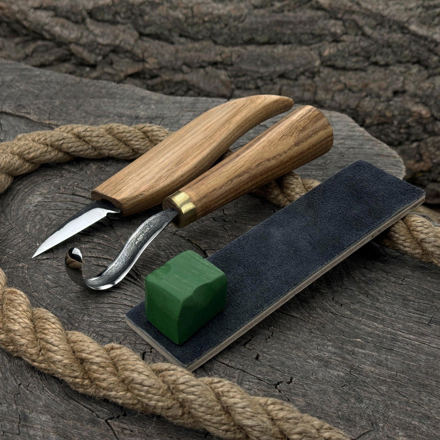 3-Piece Wood Carving Knife Set – Whittling Knife, Hook Knife & Leather Strop