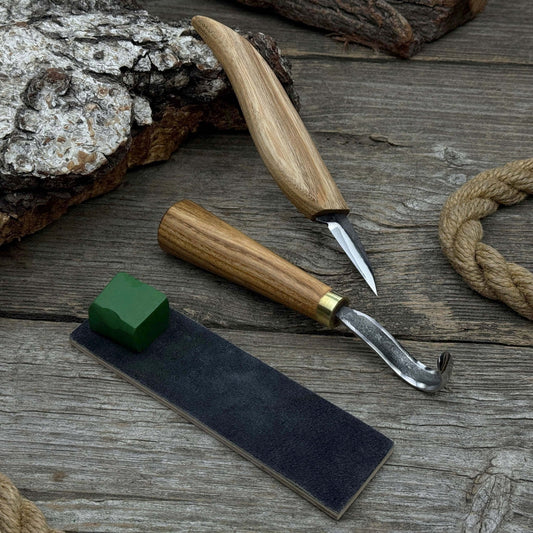 3-Piece Wood Carving Knife Set – Whittling Knife, Hook Knife & Leather Strop