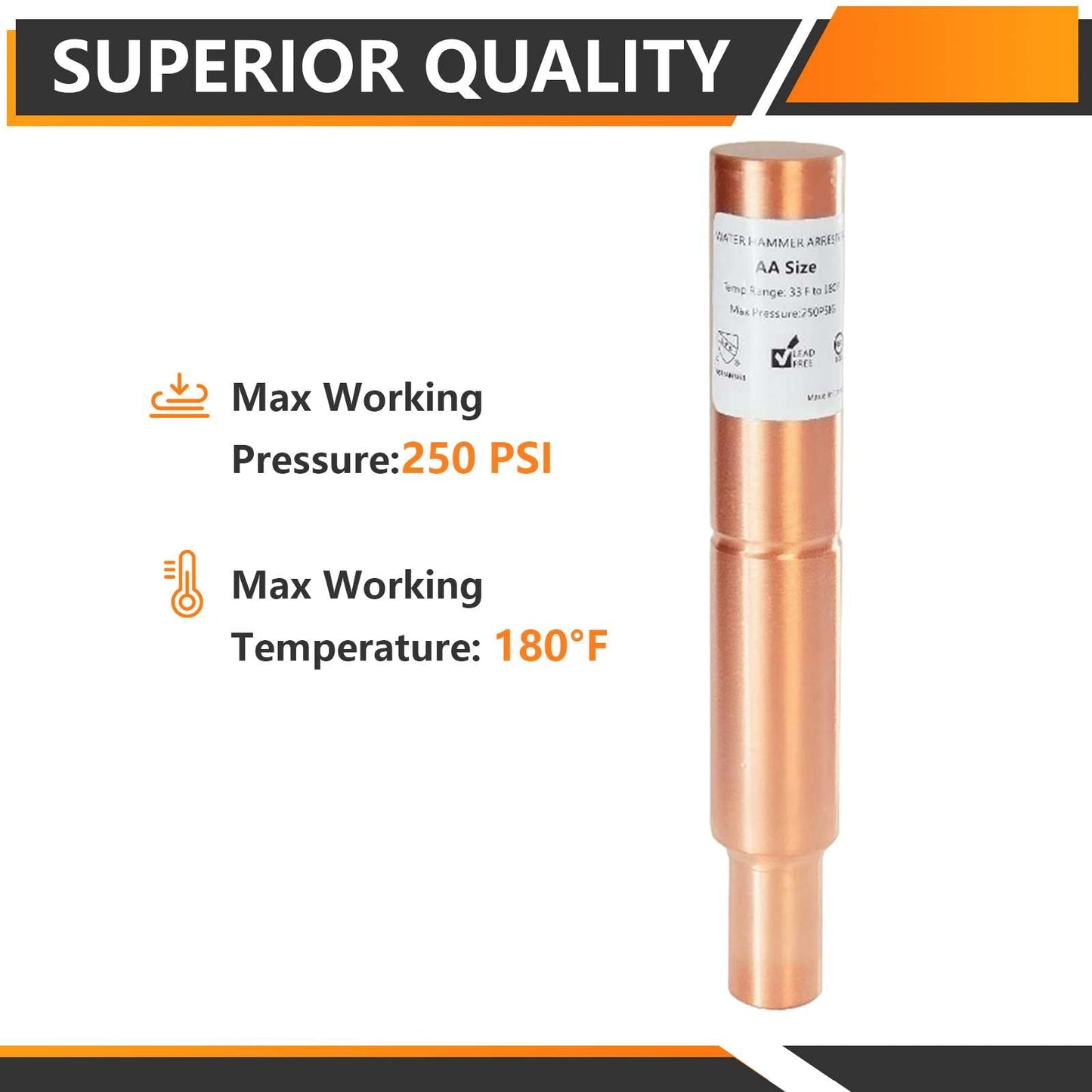 1/2" Male Sweat, Straight Copper Water Hammer Arrestor