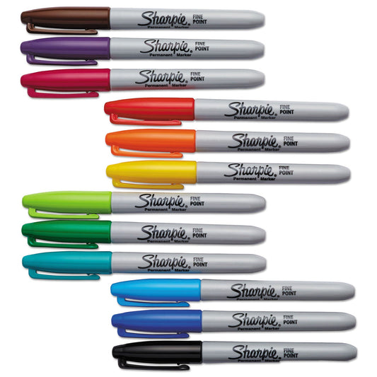 Sharpie Fine Tip Permanent Marker, Fine Bullet Tip, Assorted Colors, 12/Set
