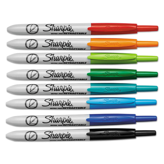 Sharpie Retractable Permanent Marker, Extra-Fine Needle Tip, Assorted Colors, 8/Set