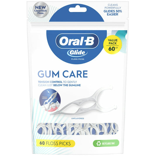 Oral-B Glide Gum Care Floss Picks, Clean Mint Flavor, 60 Count