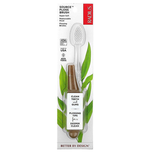 Radius Source Floss Brush Super Soft Replaceable Head Toothbrush
