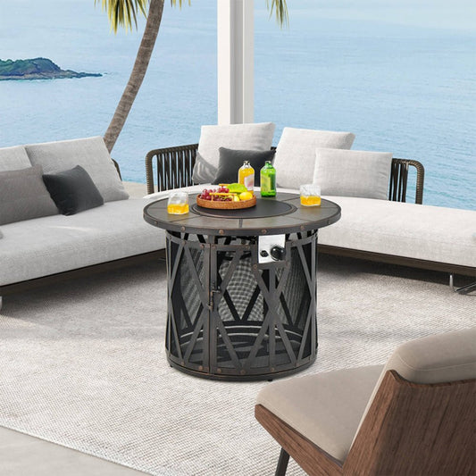 30K BTU Premium Outdoor Patio Gas Fire Pit Table With Fire Glass And Cover, 32" (96517432)