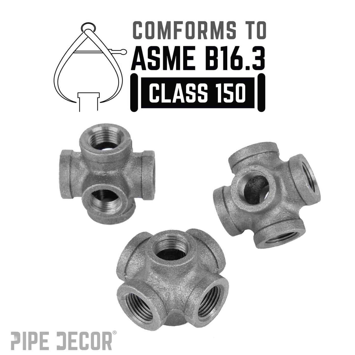 1/2 in. Black 6-Way Fitting