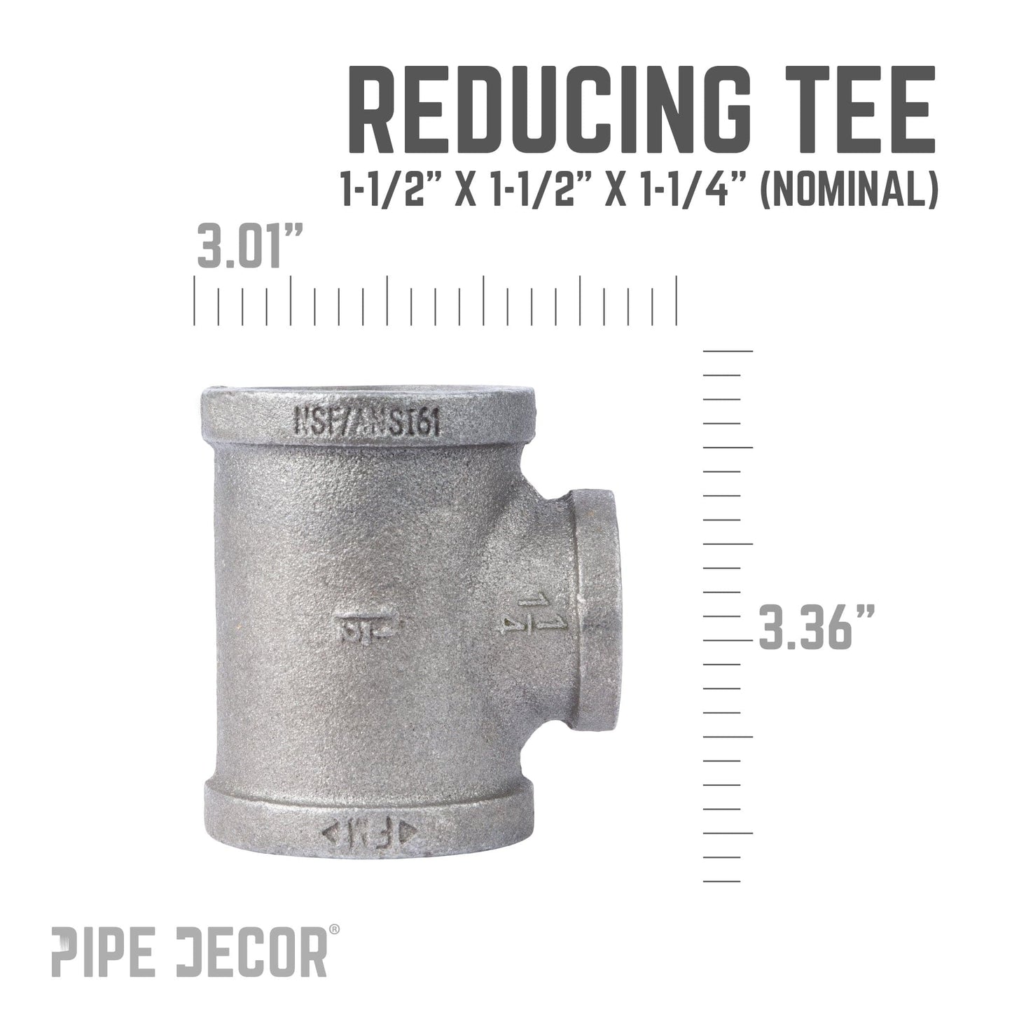 1 1/2 in. x 1 1/2 in. x 1 1/4 in. Black Reducing Tee