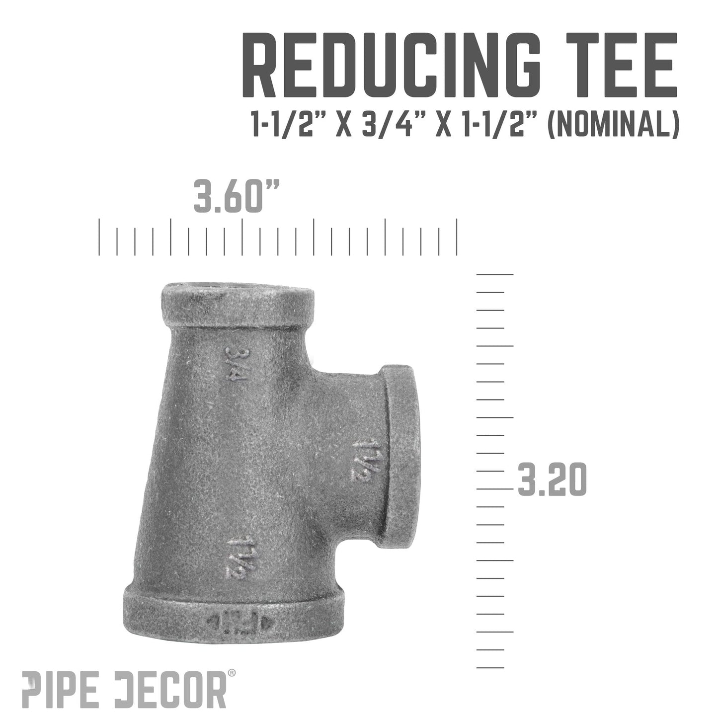 1 1/2 in. x 3/4 in. x 1 1/2 in. Black Reducing Tee
