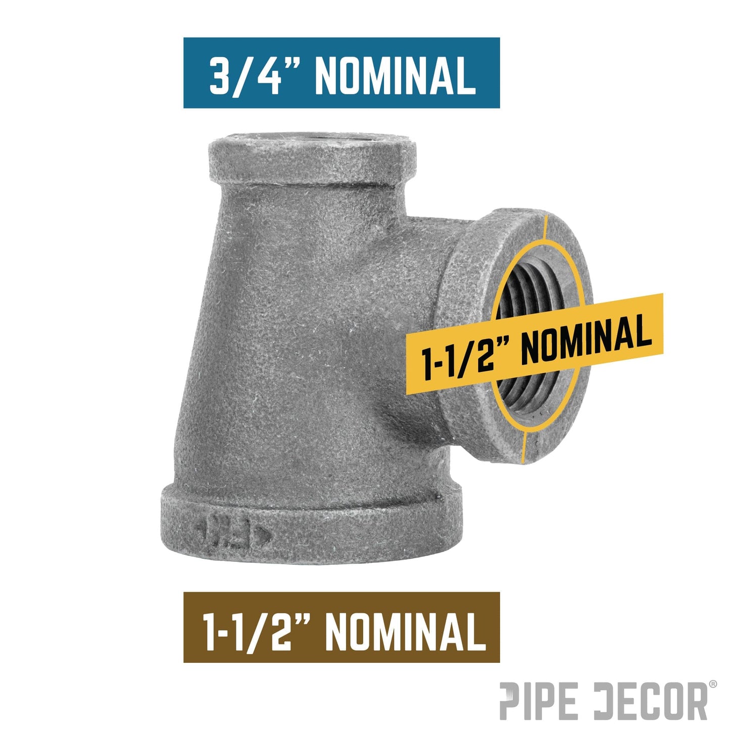 1 1/2 in. x 3/4 in. x 1 1/2 in. Black Reducing Tee