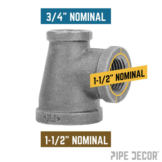 1 1/2 in. x 3/4 in. x 1 1/2 in. Black Reducing Tee