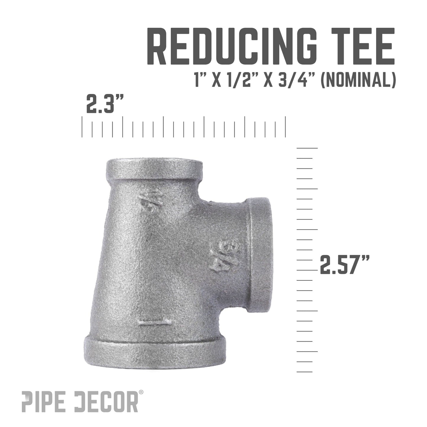 1 in. x 1/2 in. x 3/4 in. Black Reducing Tee