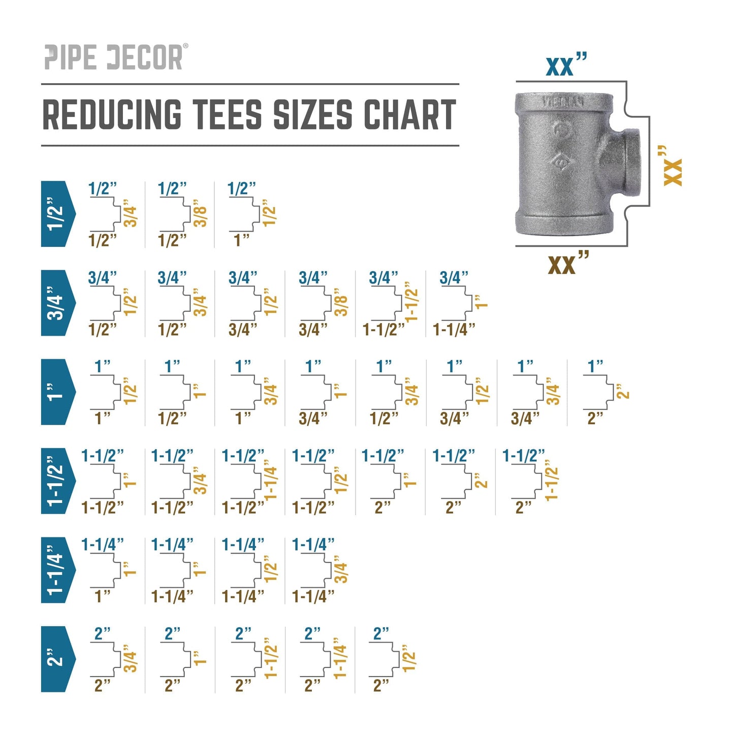 1 1/4 in. x 1 1/4 in. x 1/2 in. Black Reducing Tee