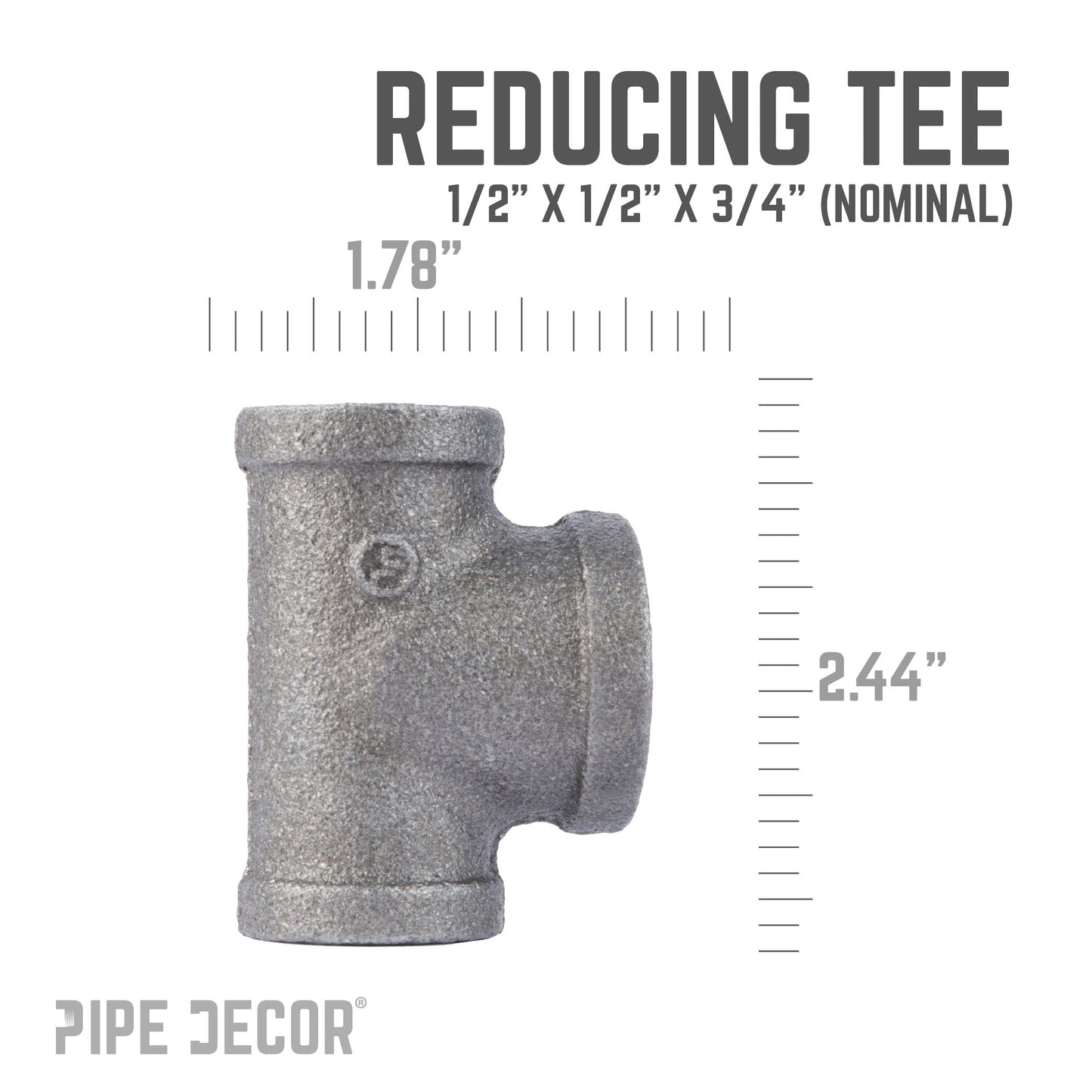 1/2 in. x 1/2 in. x 3/4 in. Black Reducing Tee