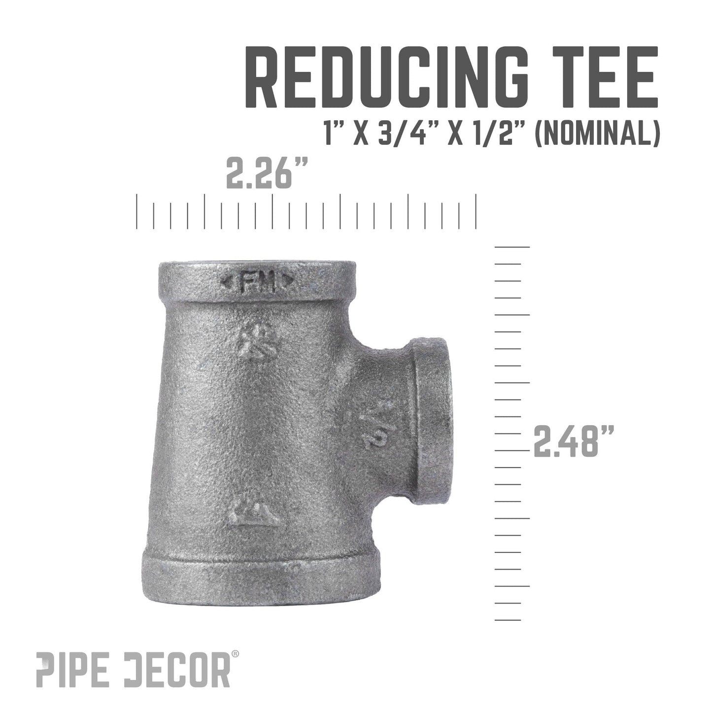 1 in. x 3/4 in. x 1/2 in. Black Reducing Tee