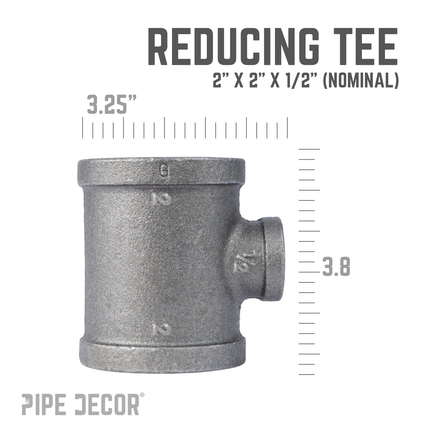 2 in. x 2 in. x 1/2 in. Black Reducing Tee