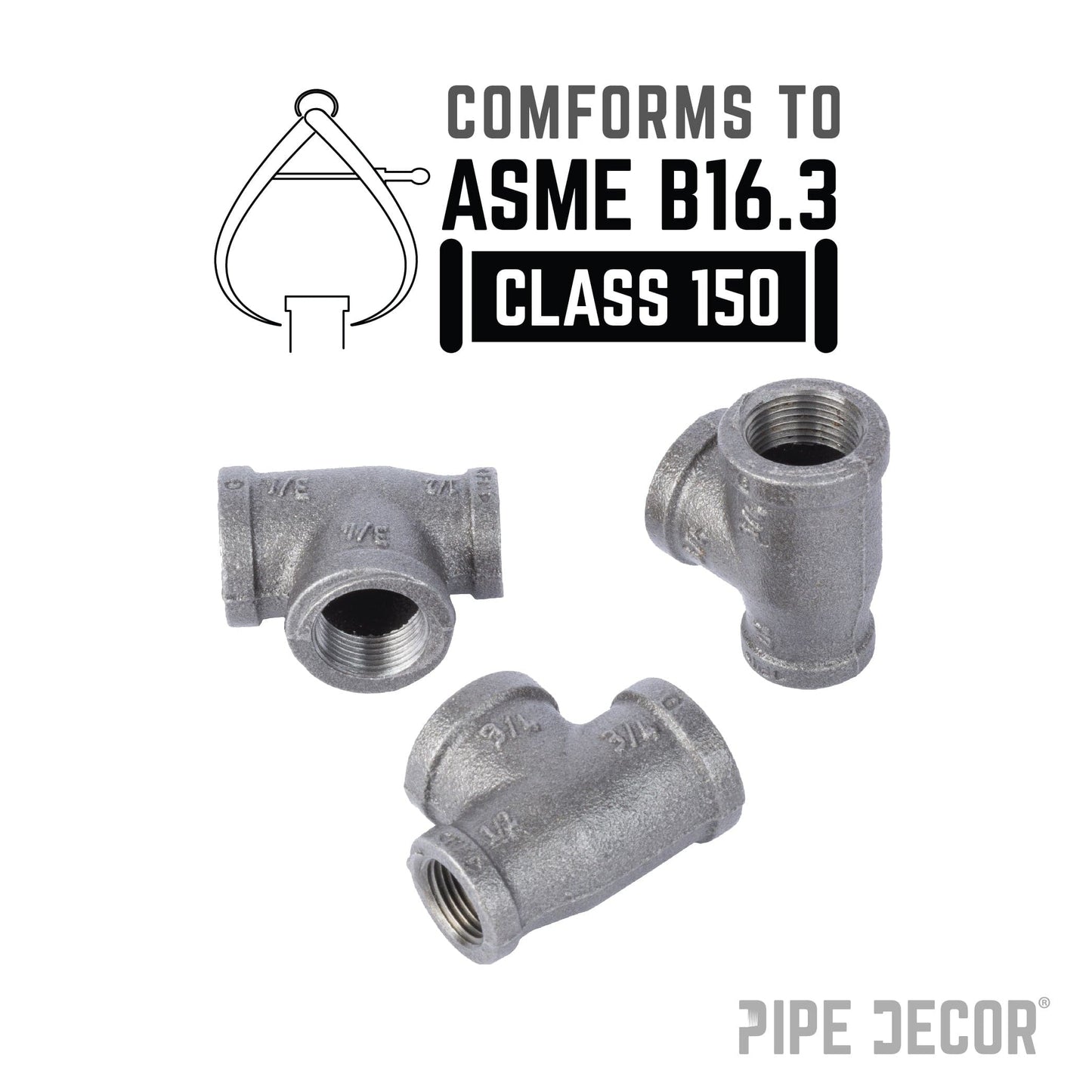 3/4 in. x 1/2 in. x 3/4 in. Black Reducing Tee