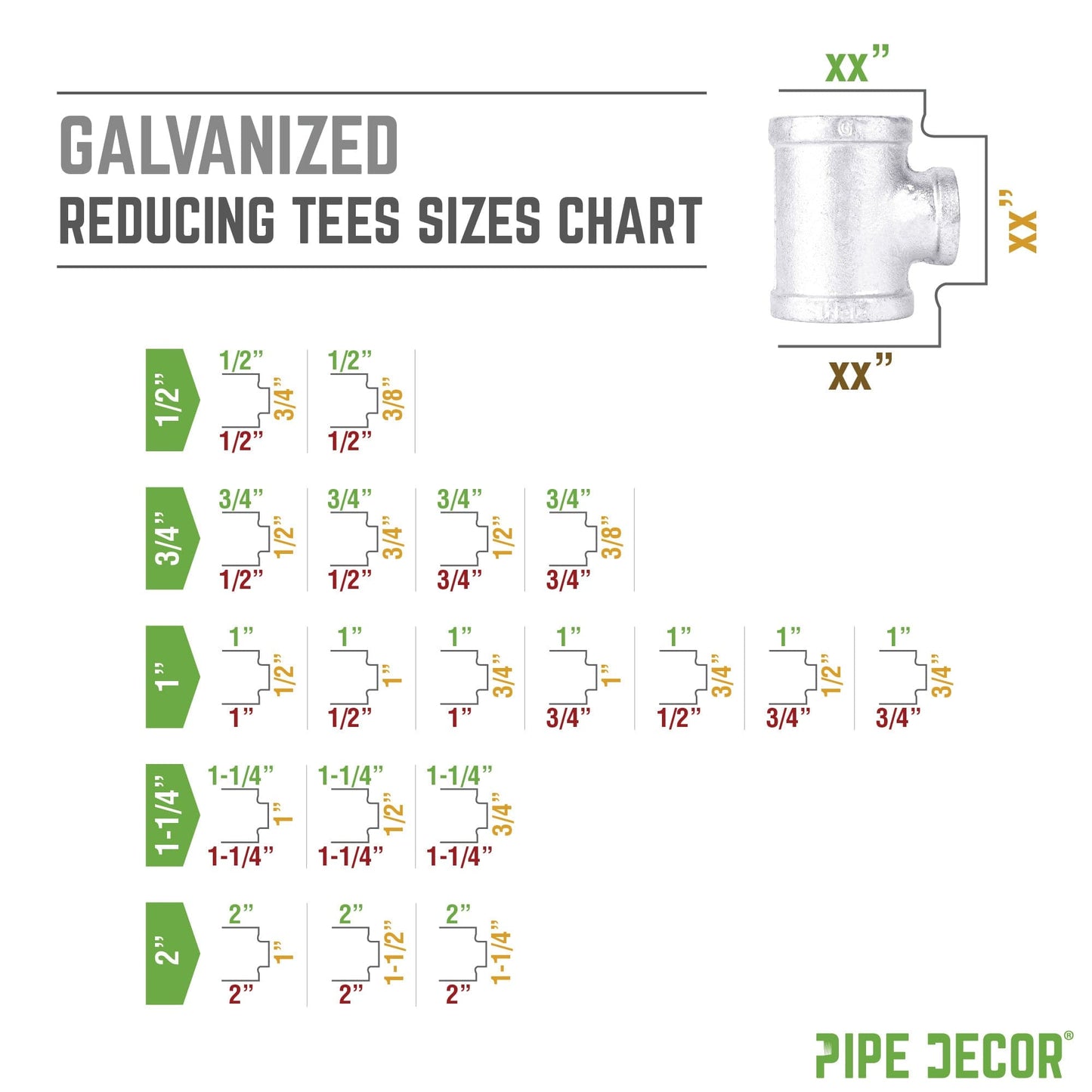 1 1/4 in. x 1 1/4 in. x 3/4 in. Galvanized Iron Reducing Tee