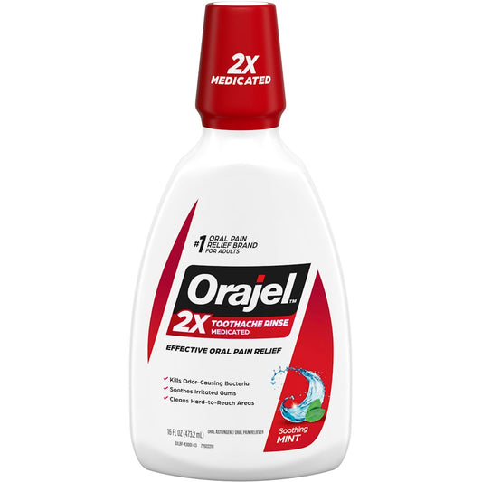 Orajel Toothache Rinse, Analgesic & Astringent, Soothing Mint, 16 Fl Oz