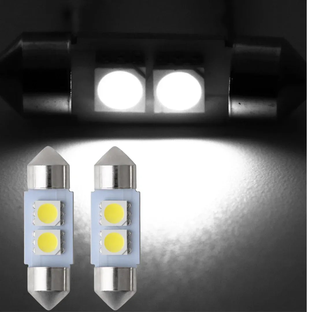 31MM LED Dome Reading License Trunk Door Light 12V White with Polarity (2 Bulbs)